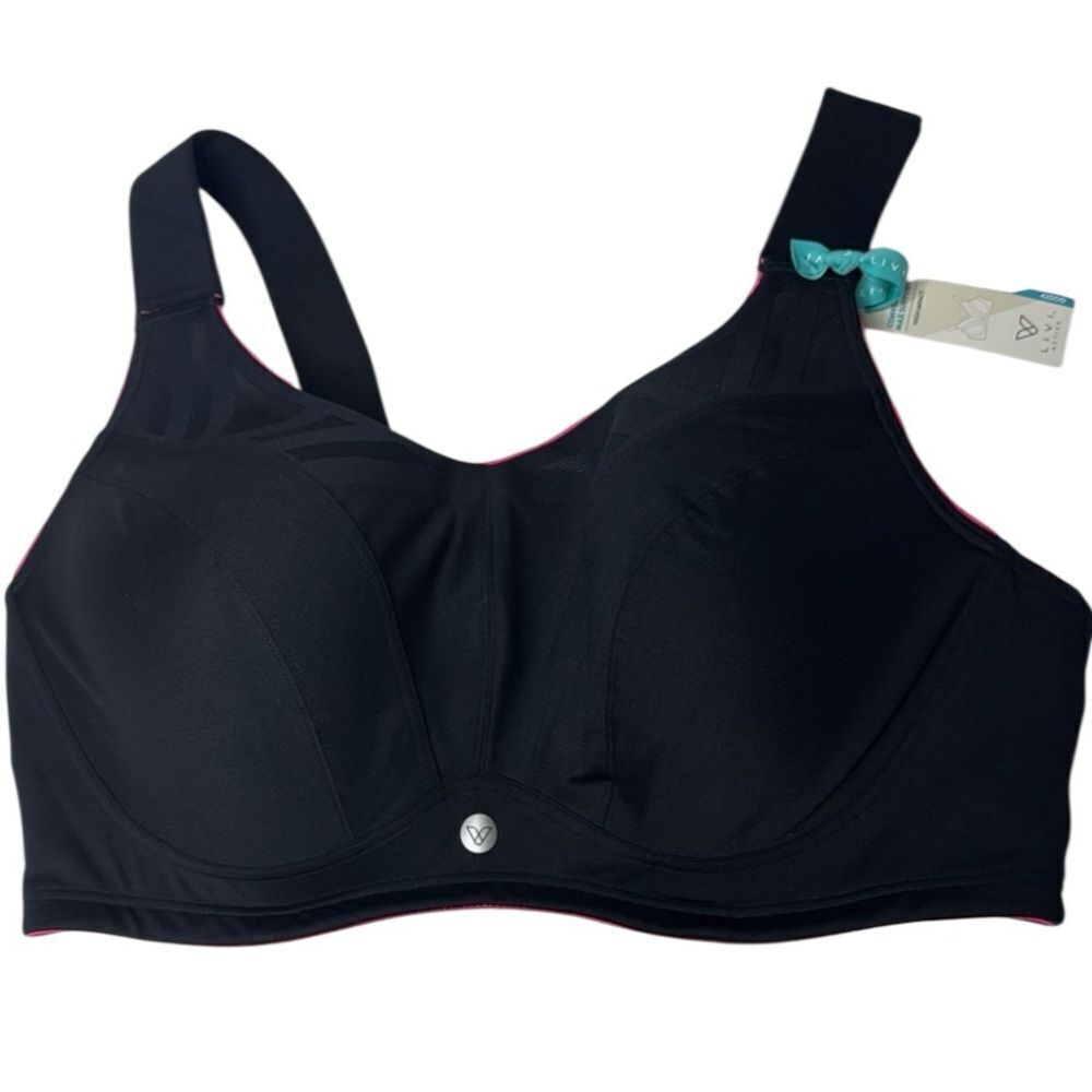 Lane Bryant Livi Black/Pink Convertible Max Support High Impact Bra. Size 42DDD.
